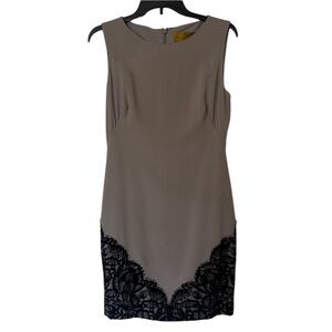 Nicole Miller Collection Grayw/Black Lace Detail ‎ Silk Blend  Dress (Size 6)